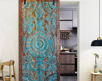 Blue Lotus Carved Barn Door, Wall Art, Carved Headboard, Holistic Wall Art, Indian Carved Door, Architectural, Interior Design, 80x36