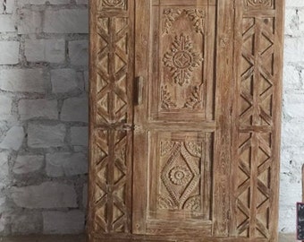 Vintage Single Carved Door Armoire, Farmhouse Style Closet, Storage Chest, Distressed Wood Accent Armoire, NEW SHIPMENT 69