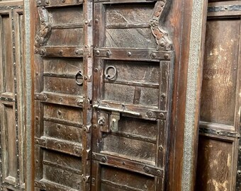 Antique Teak Handcrafted Arched Scalloped Entry Doors, Rustic Farmhouse Door, Indian Door, Old World Headboard, Exterior Garden Doors83x48
