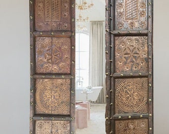 Architectural Rustic Chakra Carved Door, Yoga Resort Design Door, Indian Doors, Antique India Door, Headboard Unique Eclectic Interior 80x38
