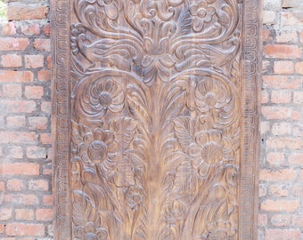 Vintage Tree of Life Barndoor, FLORAL Carved Reclaimed Wood, Holistic Door Panel, Sculpture WALL Relief Panel 84x40
