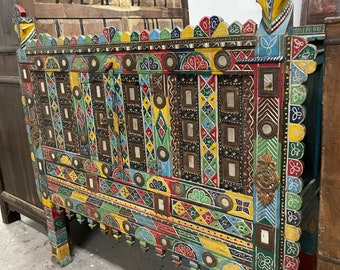 Vintage Rustic Entryway Table, Indian Damchiya Console, Colorful Boho Chic Accent Sideboard, Spanish Style Credenza, Unique Eclectic, 65x45