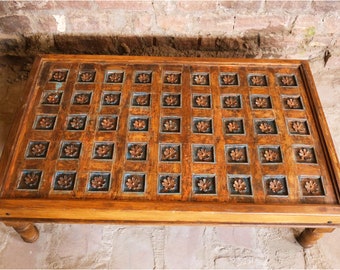 Antique Lotus Ceiling Coffee Table, Rustic Teak Table, Farmhouse Country, Cocktail Table, Rustic Occasional Table, Unique Eclectic, 63x40