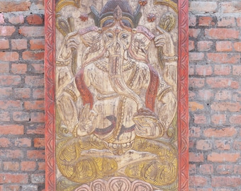 Vintage Ganesha Carved Panel, Mooladhara Ganesh, Barn Doors Hand-Carved Wall Sculpture, Indian Door Panel, artistic Wall Decor 84X36