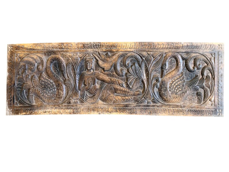 Carved Wooden Buddha Wall Panel Yoga Studios Art Zen Image 0