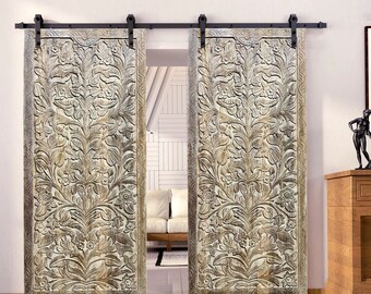 Nature Carved Door, Tree of Life Carved Sliding Barn Doors, Single, Double, Rustic Reclaimed Carved Wood Door, Bedroom Entrance Door, 80x36