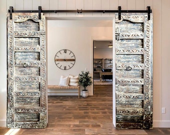 Antique Doors, Custom Doors, Carved Teak Wood Door, Rustic Whitewash Doors, Exterior Doors, Barn Doors, Sliding Doors, Unique Eclectic 84x41