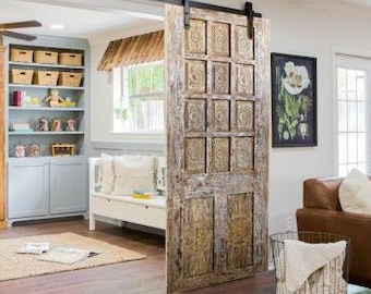 Vintage Ornate Carved Barn Doors, Single, Double, Whitewash Sliding Barn Doors, Custom Door, Pantry, Kitchen, Bedroom Doors 81