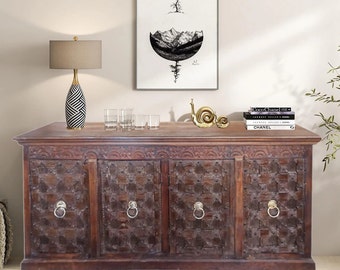 Vintage Doors Sideboard, Farmhouse Credenza, Dark Walnut Buffet, Antique Door Sideboard, TV Media Cabinet, Rustic Long Chest, Vanity, 86