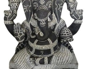 PRE ORDER- Granite Stone Ganesha Garden Statue Handcarved Gray Granite Stone Garden Temple Decor Sculpture