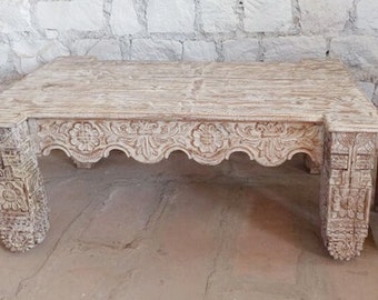 Whitewash Coffee Table, Rustic Accent Table, Antique Indian Doors, Reclaimed Door, Organic Elements, Living Room Table, Chai Table 50x30