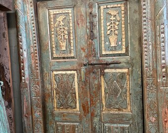 Antique Architectural Teak Doors, Reclaimed Door, Indian Door with frame, Rustic Headboard, Unique Eclectic CLEARANCE SALE