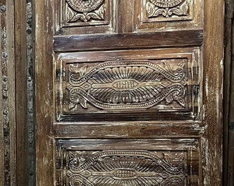 Hand Carved Wood Doors, Sliding Barn Door, Vintage Reclaimed Wood Carved Door, Custom, Single, Double, Statement Resort Style Doors, 80
