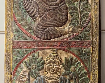Vintage Buddha Carved Wood Wall Decor, Sliding Door, Hand Carved Custom Barndoors, Mindful Yoga Doors with a Soul, House Gift, Art 83