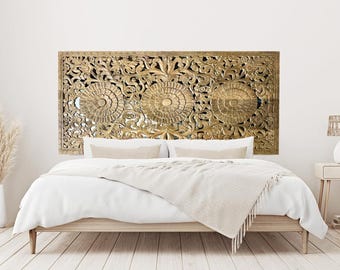 Hand Carved Door Headboard Barn Doors Vintage Triple lotus Carved Lattice Sliding Door Interior Door Home Decor 80x36