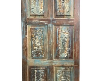 Rustic Bedroom Door, Sliding Door, Wall Art, Blue Vintage Carved Barn Door, Rustic Farmhouse Interior Design 80x36