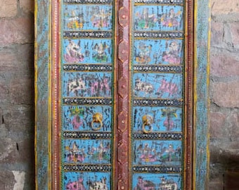 Antique Doors, Rustic India Door, Old World Elements, Radha Krishna Doors, Wall Art, Meditation room, Unique Eclectic, 69X50
