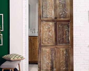 Hand Carved Door, Vintage Barndoor, Carved Wood Door, Sliding Door, Custom Door, Floral Carved Door, Wooden Door, Home Decor 84x36
