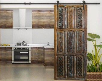 Vintage Barn Door, Hidden Pathways, Interior Doors, Artisan Carved Barndoor, Reclaimed Wood  Rustic Farmhouse Unique Eclectic