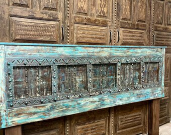 Antique Blue Door Headboard, Vintage Door King Headboard, Rustic Statement Decor, Modern Farmhouse, Eclectic & Unique 90x54