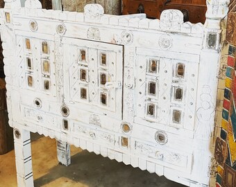 Vintage Style Indian Trunk, Rustic White Storage Box, Indian Wooden Damchiya Trunk, Entryway Furniture