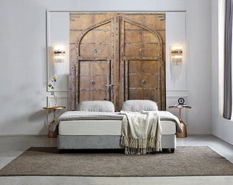 Arched Mehrab Doors, King Headboard, Antique Indian Fortress Doors, Garden Huge Door, Teak door with iron work, 115x90