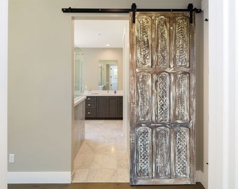 Vintage Wood Carved Barn Door, Bedroom Entrance Door, Rustic doors, Sliding Door, Custom, Pair Available, Modern Farmhouse Eclectic 96