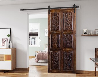 Vintage Barn Door, Rustic Barndoor, Floral Carved Doors, Single, Double, Sliding Door, Hanging Door, Farmhouse Style Eclectic Interior 84x36