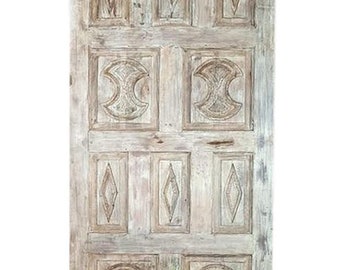 Vintage Doors, Limewash Distressed Wood BARNDOOR, Carved Panel, Wall Art Barn Doors, Headboard, Rustic Farmhouse Decor