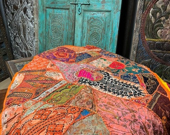 Orange Embroidered Bed Throw, Headboard Indian Tapestry, Wall Hanging, Rhapsody Decor Tapestry, Vintage Boho Decor, Wall Decor, Table Decor