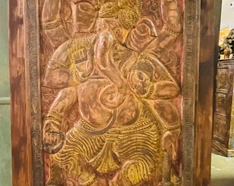 Vintage Ganesha Barn Door, Artistic Handcarved Ganesha Temple DOOR, Indian Wall Decor, Yoga At Home MINDFUL Decor