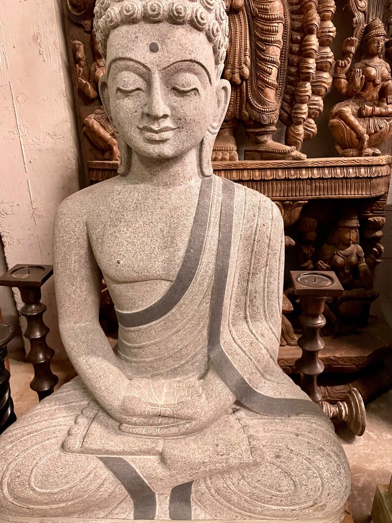 Gray Granite Buddha Statue Dhyana Garden Budha Meditating Etsy