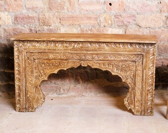 Rustic Console Table, Vintage Rajwada Carved Brown Hues Mantle, Hall Table, Sofa Table, Media Console Table Stunning Statement Decor