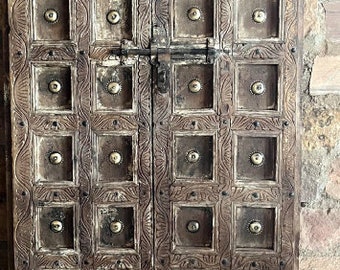 Old Indian Door, Indian Haveli Doors, Indian Teak Barn Door, Brown Vintage Indian Doors And Windows, Antique Door Panel 84x36