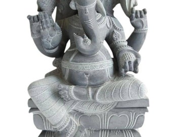 PRE ORDER-Natural Stone Ganesha Garden Statue Handcarved Granite Stone Zen Outdoor Meditating Sculptures