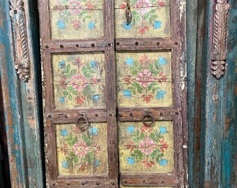 19c Antique Indian Painted Door, Indian Door Artistic India Door, Rustic Door, Country Farmhouse Doors