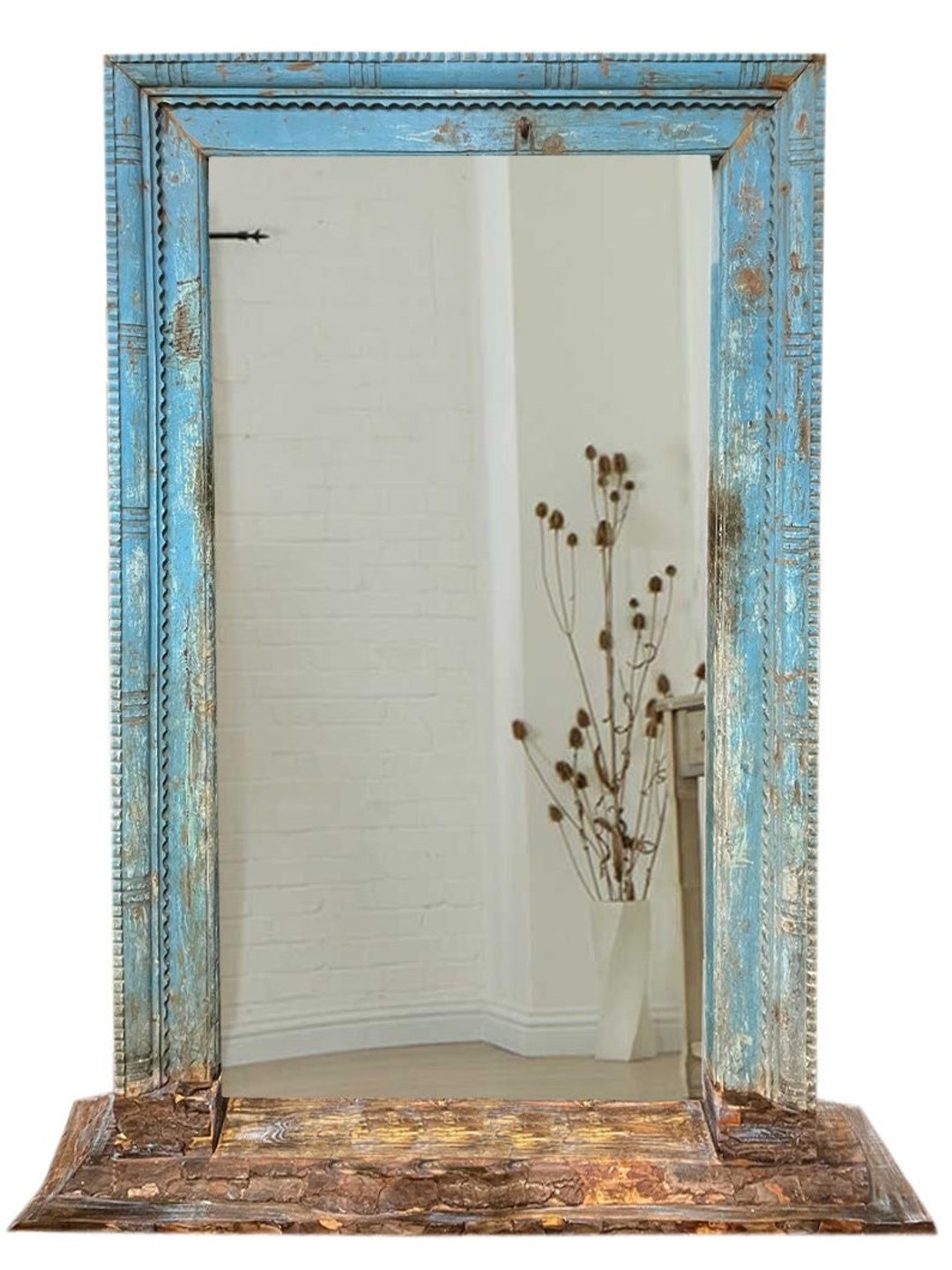 Free Standing Boho Mirror Antique Door Mirror Rustic Etsy