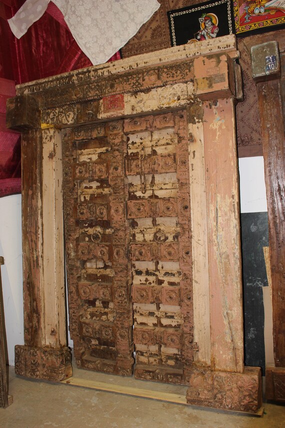 18c Antique Indian Doors Beige Desert Sand Architecture Etsy