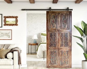 Shabby Chic Hand-Carved Door, Vintage Reclaimed Wood Barn Doors, Bedroom Door, Closet Door, Interior Floral Doors, Door Headboard 84x36