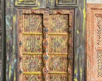 Antique Indian Door Panels, Old Teak Doors, Rustic Boho Farmhouse Doors, Vintage Interior Design 84x40