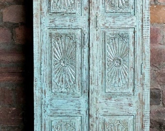 Rustic Antique Armoire, Jodha Haveli Distressed Blue Wardrobe, Display Cabinet, Reclaimed Wood, Farmhouse, Storage Tall Wardrobe 79X36