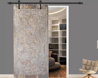 Vintage Carved Fluting Krishna, Sliding Barn door, Indian Wall Sculpture, Artistic Carved Holistic Decor, Yoga Room, Temple Decor 96x40