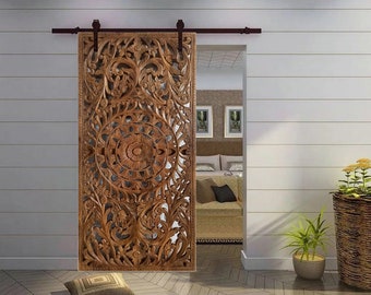 Vintage India Carved Lattice Door, Lotus Tranquility: Latticed Barn Door, Pocket Door, Natures Harmony Doors, Unique Cabinet Door, 80x36