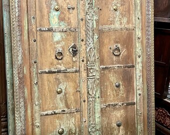 1800s Antique Rustic Teak Wood Door, Indian Old Door, Rustic Door Blue Brown Country Ranch Decor, Spanish Hacienda