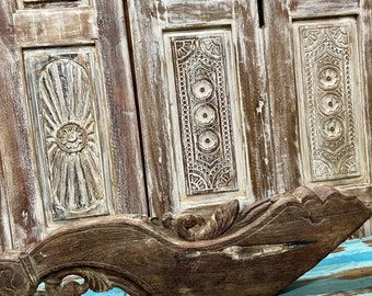 Antique India Architectural Corbels Bracket, Unique Bird Hand Carved Wood Rustic Old World Wall Accents