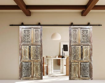 Hand-Carved Door, Natural Wood Carved Sliding Barn Doors, Bedroom Door, Closet Door, Study, Library, Boho Door Panel Room Divider 80x36