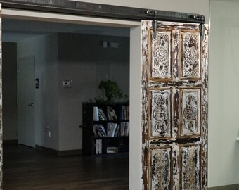 Ancient Carved Barn Door, Sliding Barndoor, Custom Farmhouse doors, Rustic Ranch Style doors, Bedroom Door, Unique Eclectic Decor, 80x30