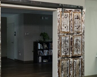 Ancient Carved Barn Door, Sliding Barndoor, Custom Farmhouse doors, Rustic Ranch Style doors, Bedroom Door, Unique Eclectic Decor, 80x30