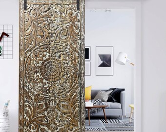 Ornate Indian Carved Lotus Medallion Door, Holistic Wall Decor, Sliding Barn Door, Accent Wall, Bedroom Doors, Unique, 80X36