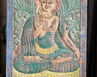 Vintage Carved Barn Door, Colorful Buddha Carved Door, Shabby Chic Barn Door, CUSTOM Sliding Doors, Wall Art,  Studio, ECLECTIC Unique Decor